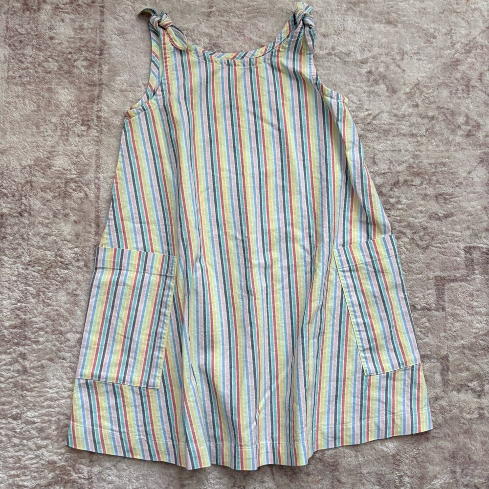Hanna Andersson Girls Striped Tie Straps Cotton Dress Sz 5